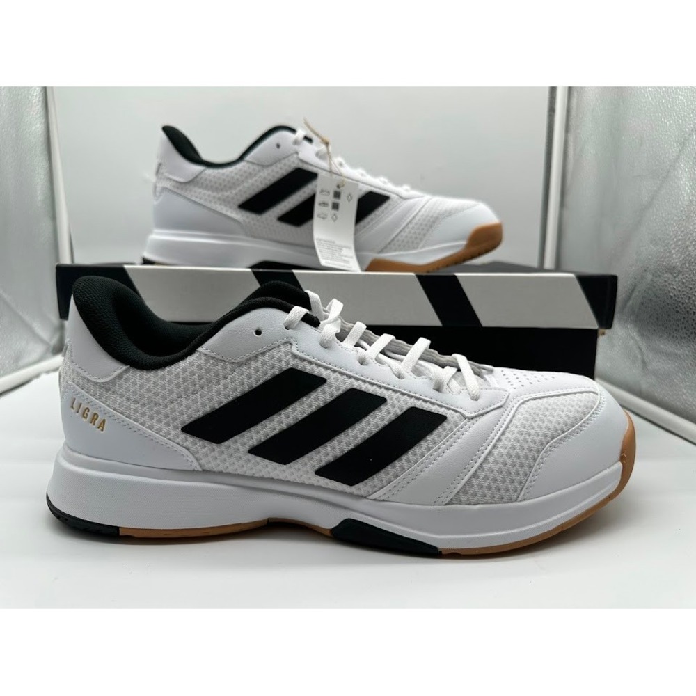 Adidas Ligra 8 M Mens Indoor Sports Shoes White Black Gum JI1505 Size 13 NEW